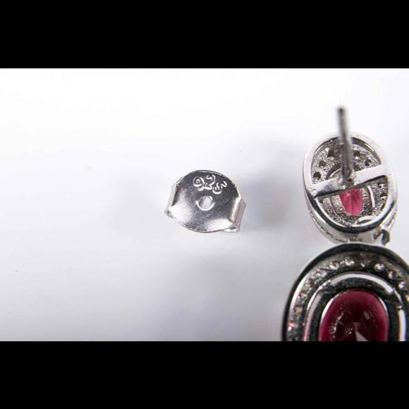 925 Sterling Silver Simulated Pink Spinel CZ Drop Earrings - Picture 7 of 7